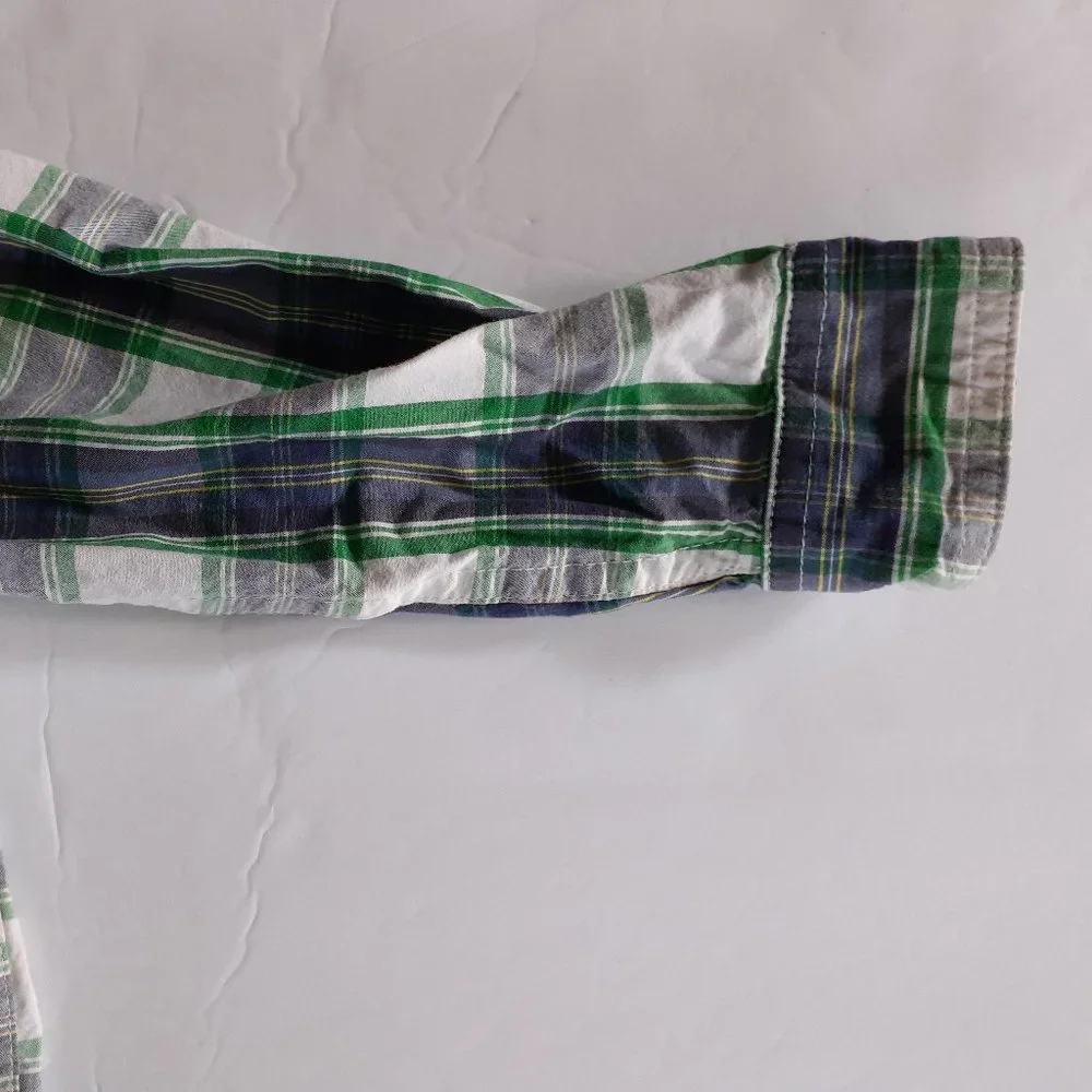 Oshkosh Boys Shirt Button Down Blue Green Plaid Long Sleeve Size 3T